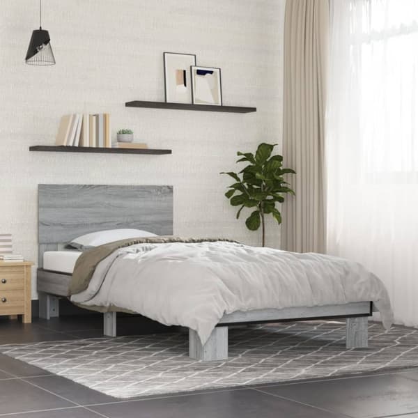 sengeramme 75x190 cm konstrueret træ og metal grå sonoma-eg