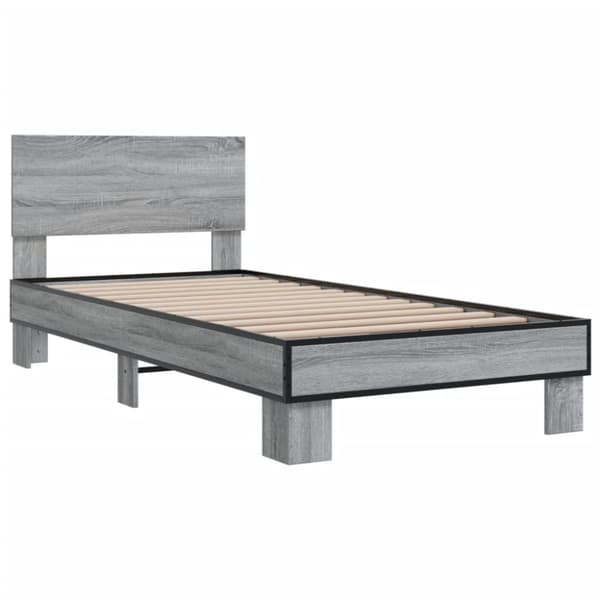 sengeramme 75x190 cm konstrueret træ og metal grå sonoma-eg