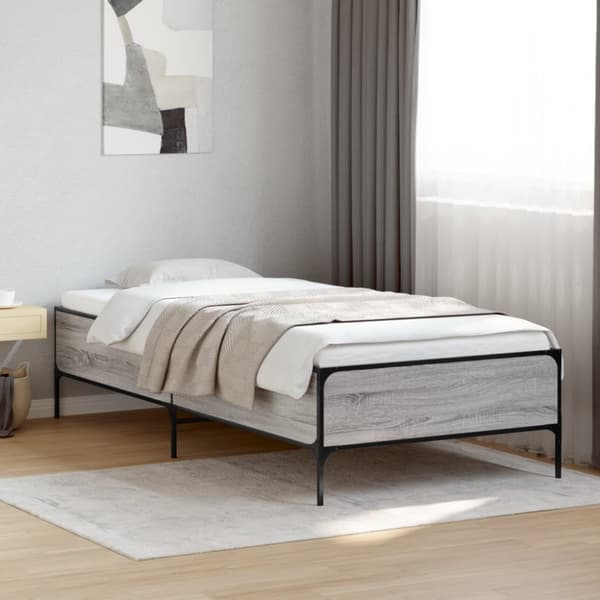 sengeramme 90x190 cm konstrueret træ og metal grå sonoma-eg