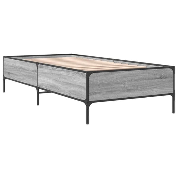 sengeramme 90x190 cm konstrueret træ og metal grå sonoma-eg