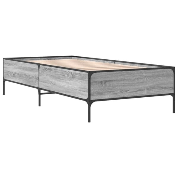 sengeramme 90x190 cm konstrueret træ og metal grå sonoma-eg