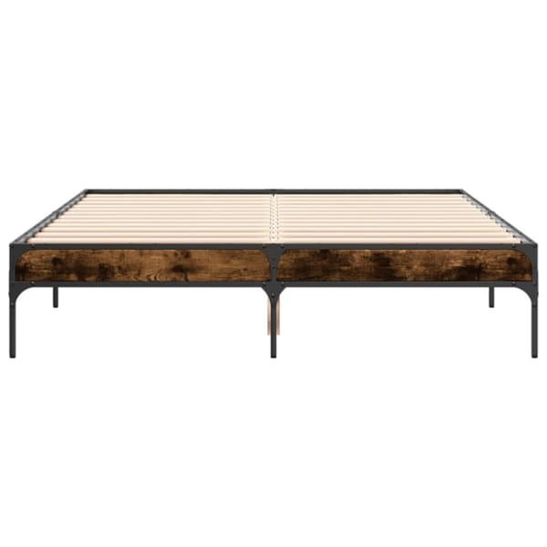 sengestel 135x190cm konstrueret træ og metal røget egetræsfarve