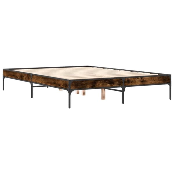sengestel 135x190cm konstrueret træ og metal røget egetræsfarve