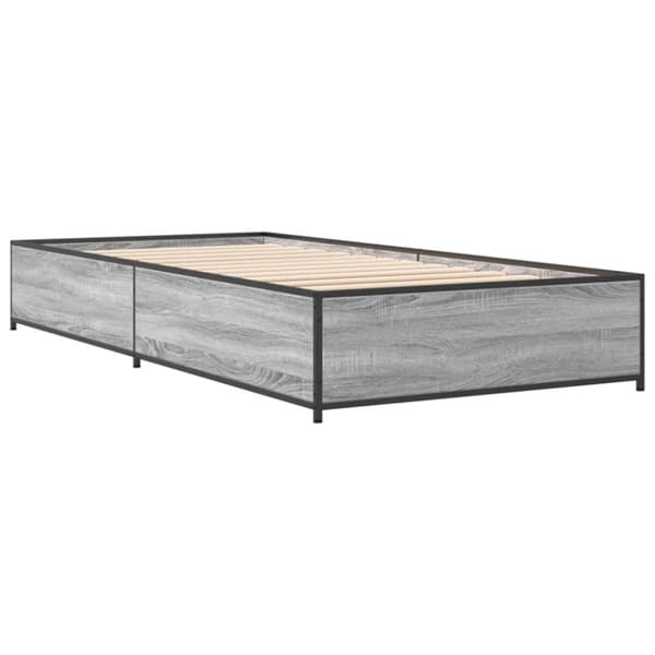 sengeramme 90x190 cm konstrueret træ og metal grå sonoma-eg