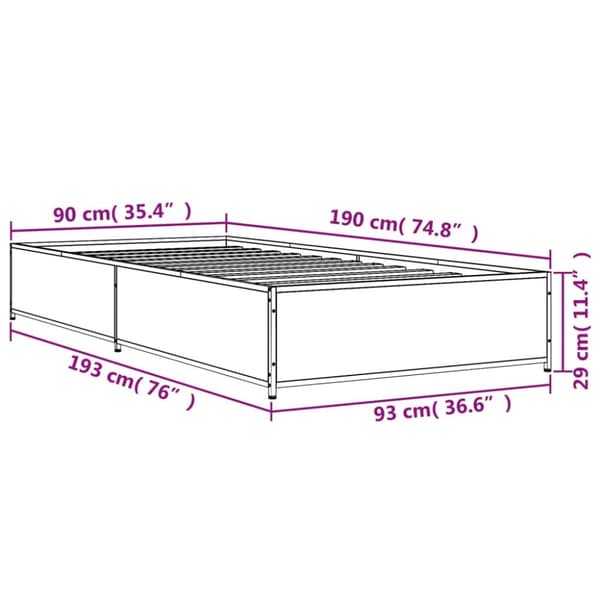 sengeramme 90x190 cm konstrueret træ og metal grå sonoma-eg
