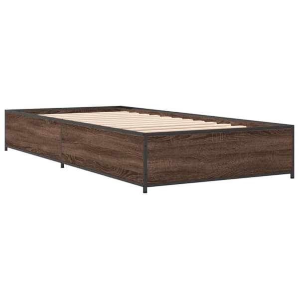sengeramme 75x190 cm konstrueret træ og metal brun egetræsfarve