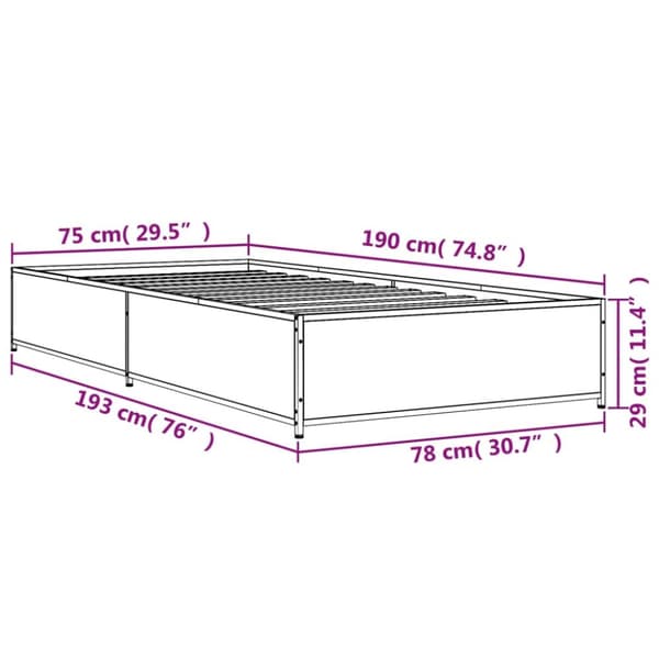 sengeramme 75x190 cm konstrueret træ og metal brun egetræsfarve
