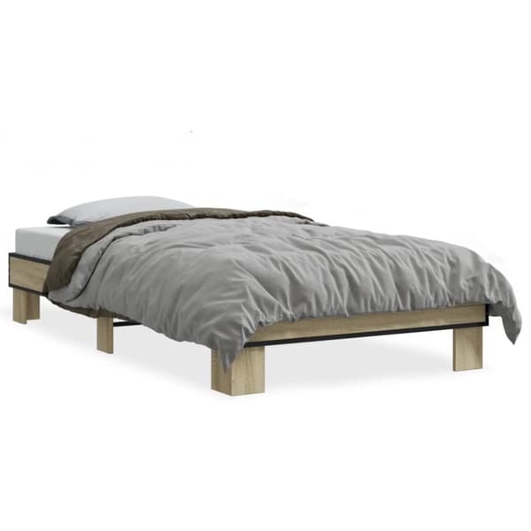 sengeramme 90x190 cm konstrueret træ og metal sonoma-eg