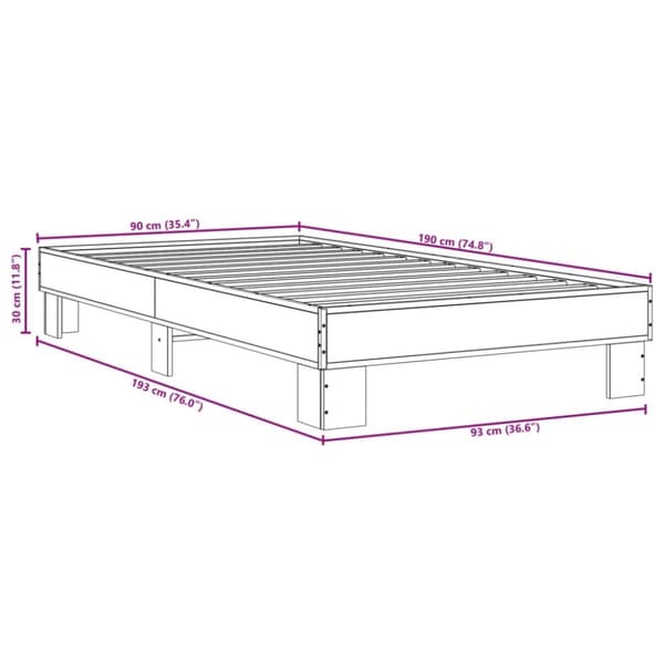 sengeramme 90x190 cm konstrueret træ og metal sonoma-eg