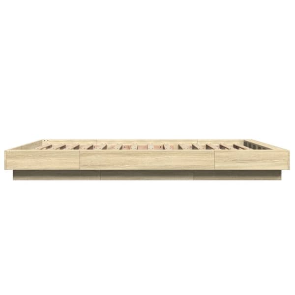sengeramme med LED-lys 120x200 cm konstrueret træ sonoma-eg