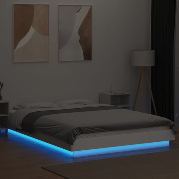 sengeramme med LED-lys 120x200 cm konstrueret træ hvid