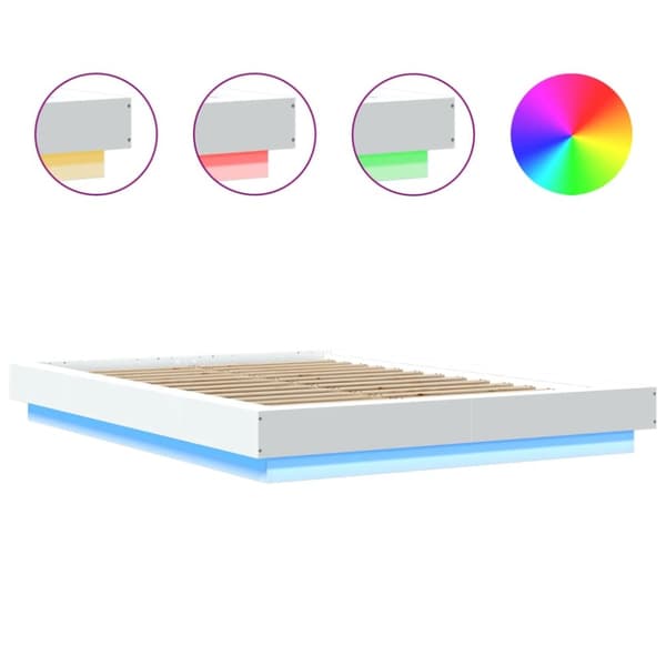 sengeramme med LED-lys 120x200 cm konstrueret træ hvid