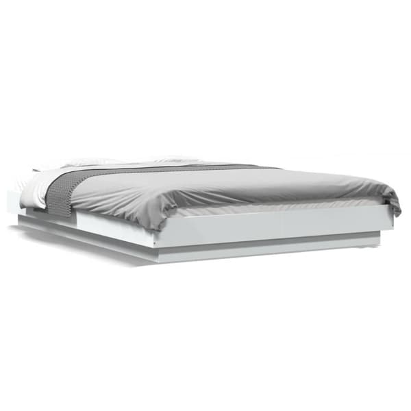 sengeramme med LED-lys 120x200 cm konstrueret træ hvid