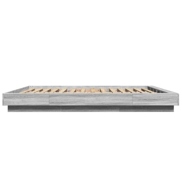 sengeramme med LED-lys 160x200 cm konstrueret træ grå sonoma-eg