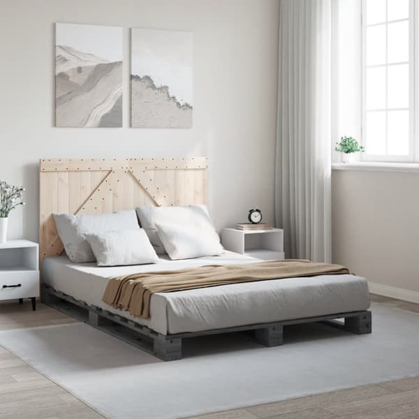 sengeramme med sengegavl 140x200 cm massivt fyrretræ grå