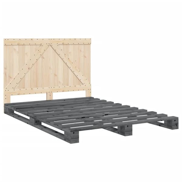 sengeramme med sengegavl 140x200 cm massivt fyrretræ grå