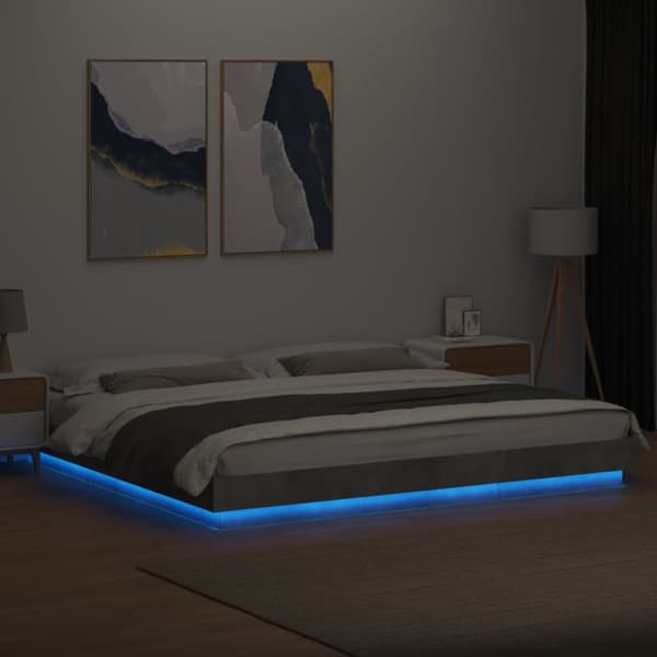 sengeramme med LED-lys 180x200 cm konstrueret træ betongrå