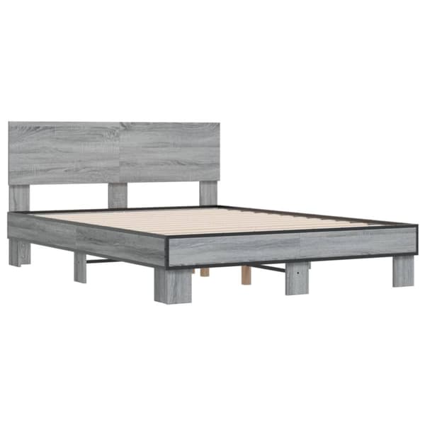 sengestel 120x190 cm konstrueret træ og metal grå sonoma-eg