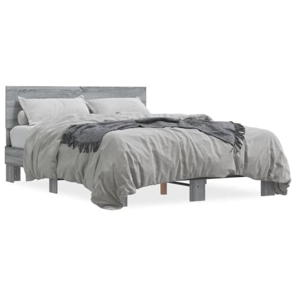 sengestel 120x190 cm konstrueret træ og metal grå sonoma-eg