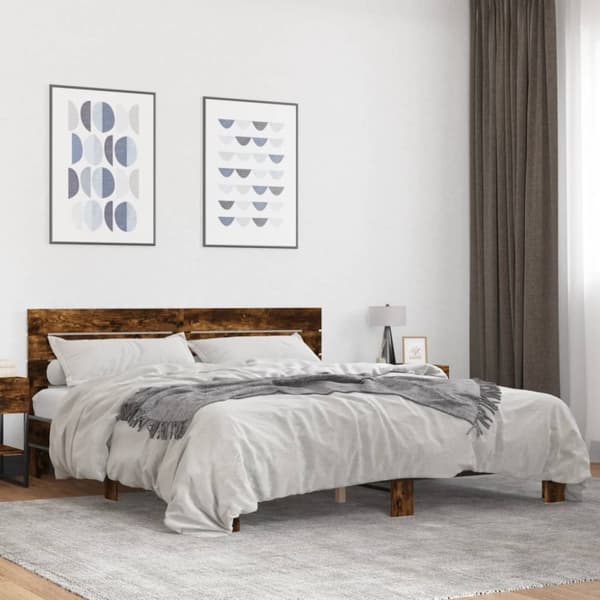 sengestel 200x200cm konstrueret træ og metal røget egetræsfarve