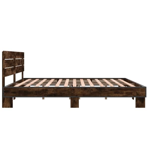 sengestel 200x200cm konstrueret træ og metal røget egetræsfarve