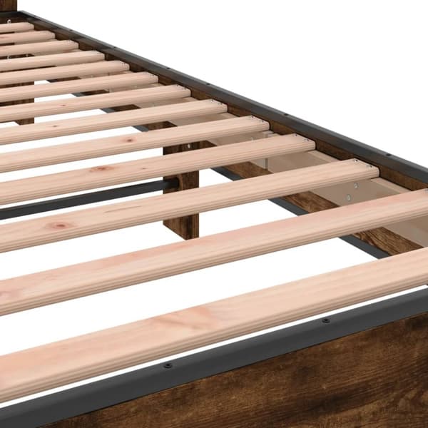 sengestel 200x200cm konstrueret træ og metal røget egetræsfarve