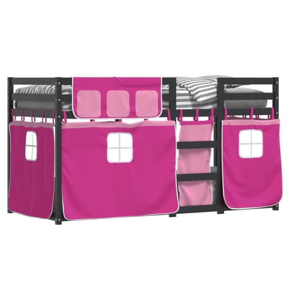Loftsäng med rutschkana rosa 90x190 cm massiv furu