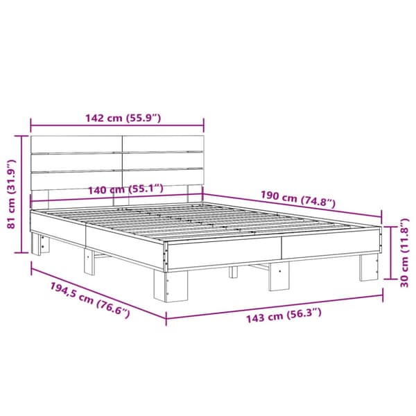 Sängram rökfärgad ek 140x190 cm konstruerat trä och metall