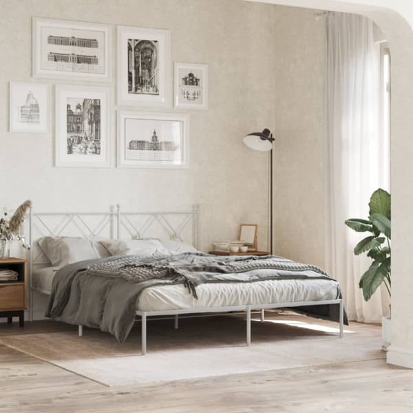 sengeramme med sengegavl 160x200 cm metal hvid