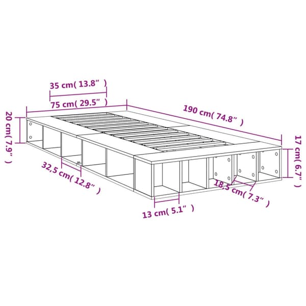 sengeramme 75x190 cm konstrueret træ grå sonoma-eg