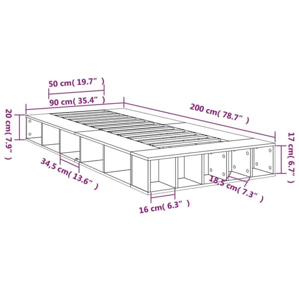 sengeramme 90x200 cm konstrueret træ grå sonoma-eg