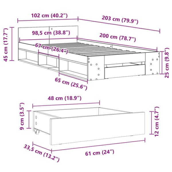 Sängynrunko laatikolla savutammi 100x200 cm tekninen puu