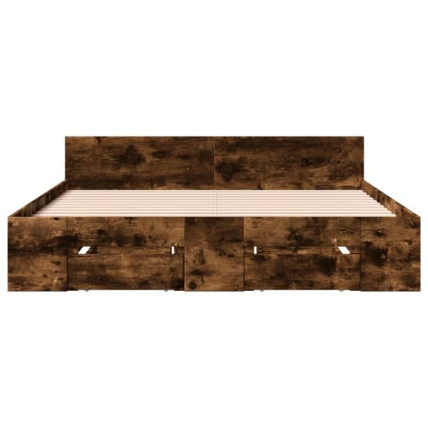 sengeramme med skuffer 120x190 cm konstrueret træ røget eg