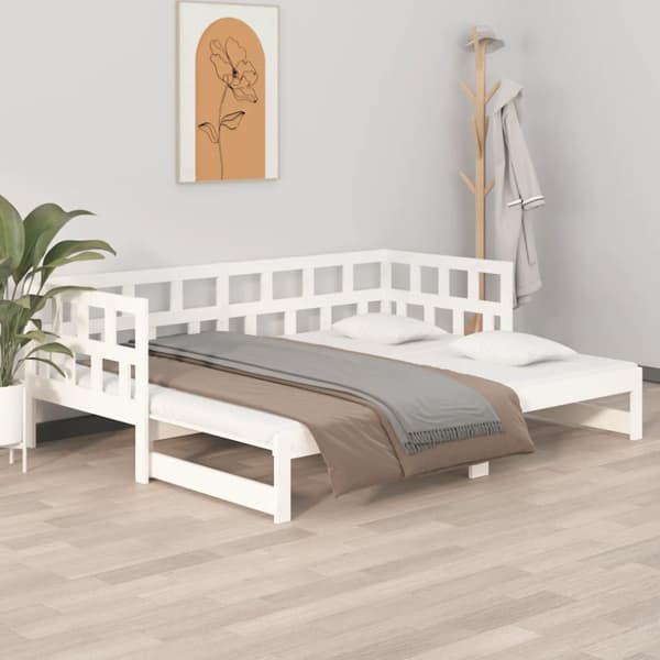 Dagbädd utdragbar vit massiv furu 2x(90x200) cm