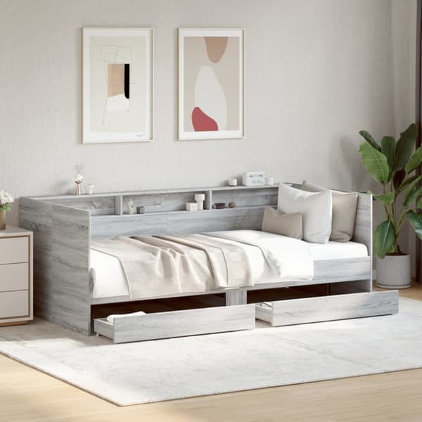 daybed med skuffer 90x200 cm konstrueret træ grå sonoma-eg