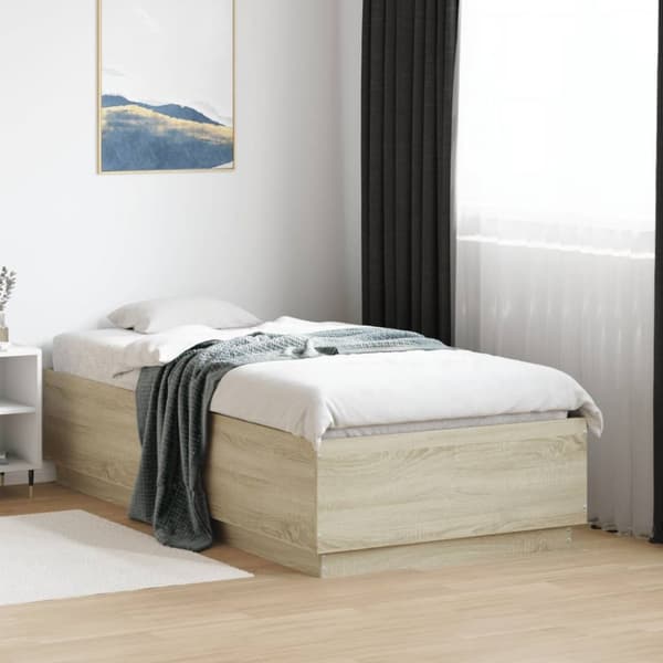 sengeramme med LED-lys 90x190 cm konstrueret træ sonoma-eg