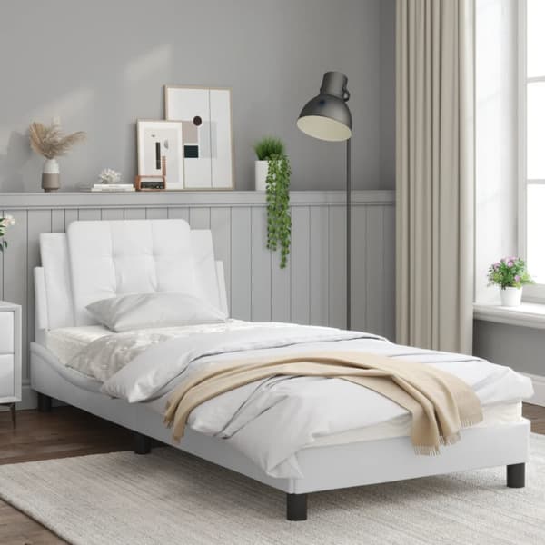 sengeramme med sengegavl 90x200 cm kunstlæder hvid