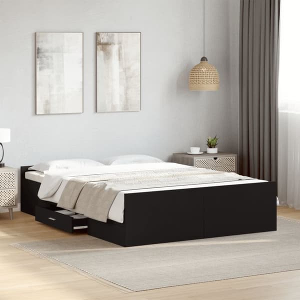 sengeramme med skuffer 120x190 cm konstrueret træ sort