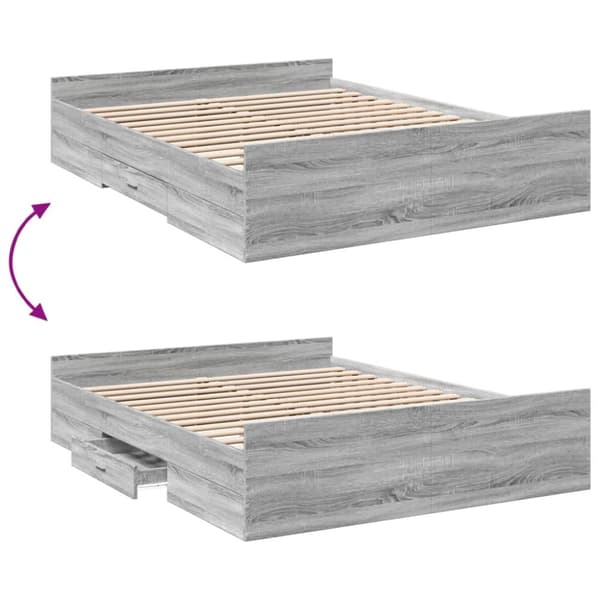 sengeramme med skuffer 160x200 cm konstrueret træ grå sonoma-eg