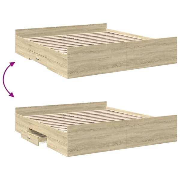 sengeramme med skuffer 200x200 cm konstrueret træ sonoma-eg