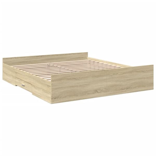 sengeramme med skuffer 200x200 cm konstrueret træ sonoma-eg