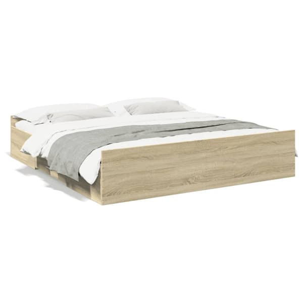 sengeramme med skuffer 200x200 cm konstrueret træ sonoma-eg