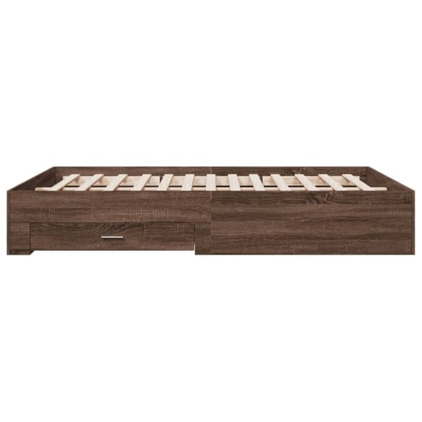 sengeramme med skuffer 160x200 cm konstrueret træ brunt eg