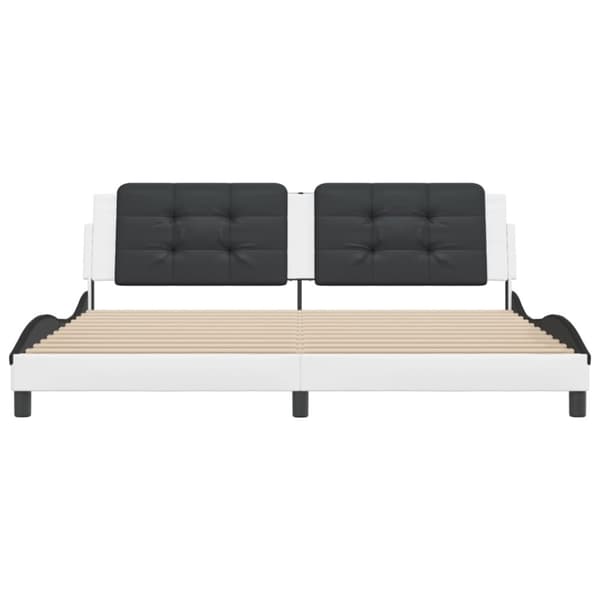 sengeramme med sengegavl 200x200 cm kunstlæder hvid og sort