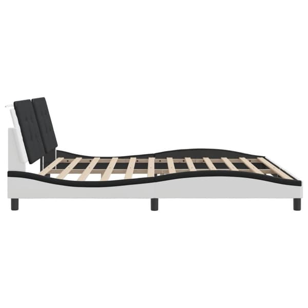 sengeramme med sengegavl 200x200 cm kunstlæder hvid og sort