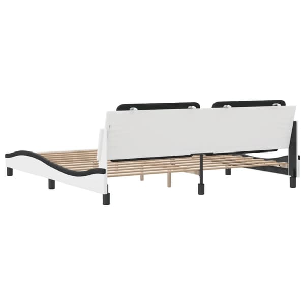 sengeramme med sengegavl 200x200 cm kunstlæder hvid og sort