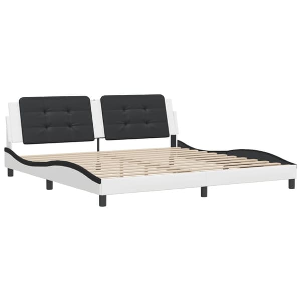 sengeramme med sengegavl 200x200 cm kunstlæder hvid og sort