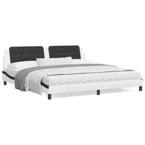 sengeramme med sengegavl 200x200 cm kunstlæder hvid og sort