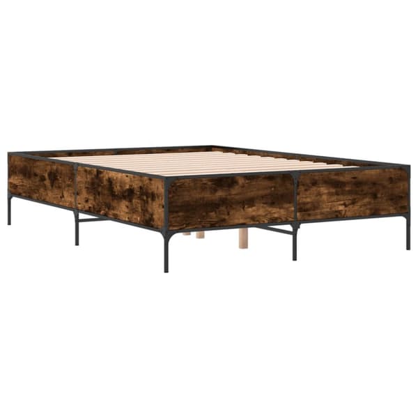 sengestel 135x190cm konstrueret træ og metal røget egetræsfarve