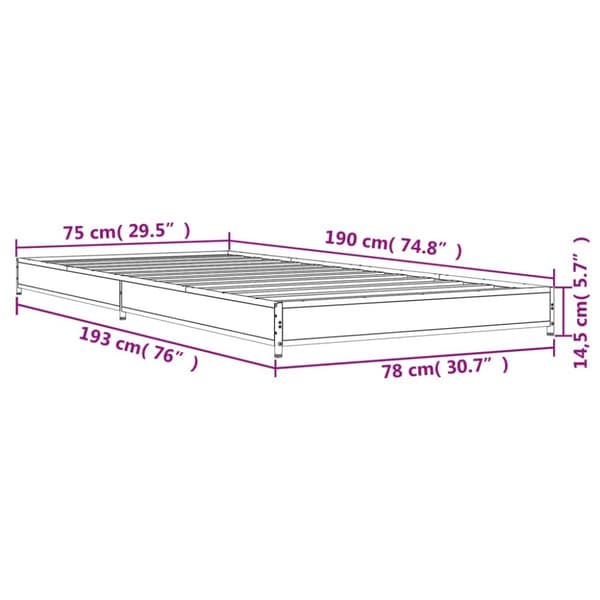 sengeramme 75x190 cm konstrueret træ og metal sonoma-eg